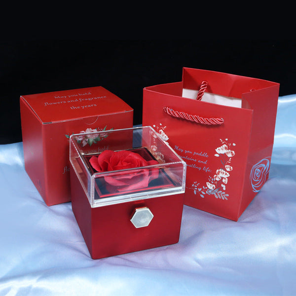 Caixa de Presente com Rosa Preservada - P/ Alianças e Colares