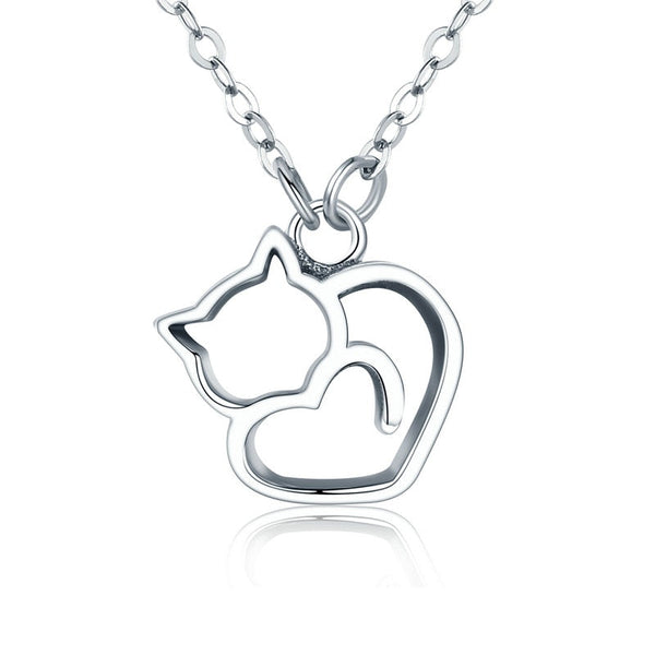 Colar Gato Coração em Prata 925